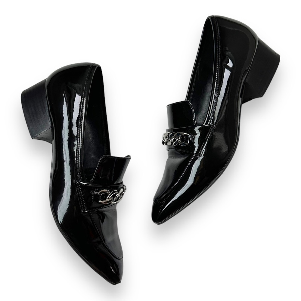 Marc Fisher Flecker Black Patent Chain Link Pointed Toe Loafers | 8.5 - Picture 14 of 16